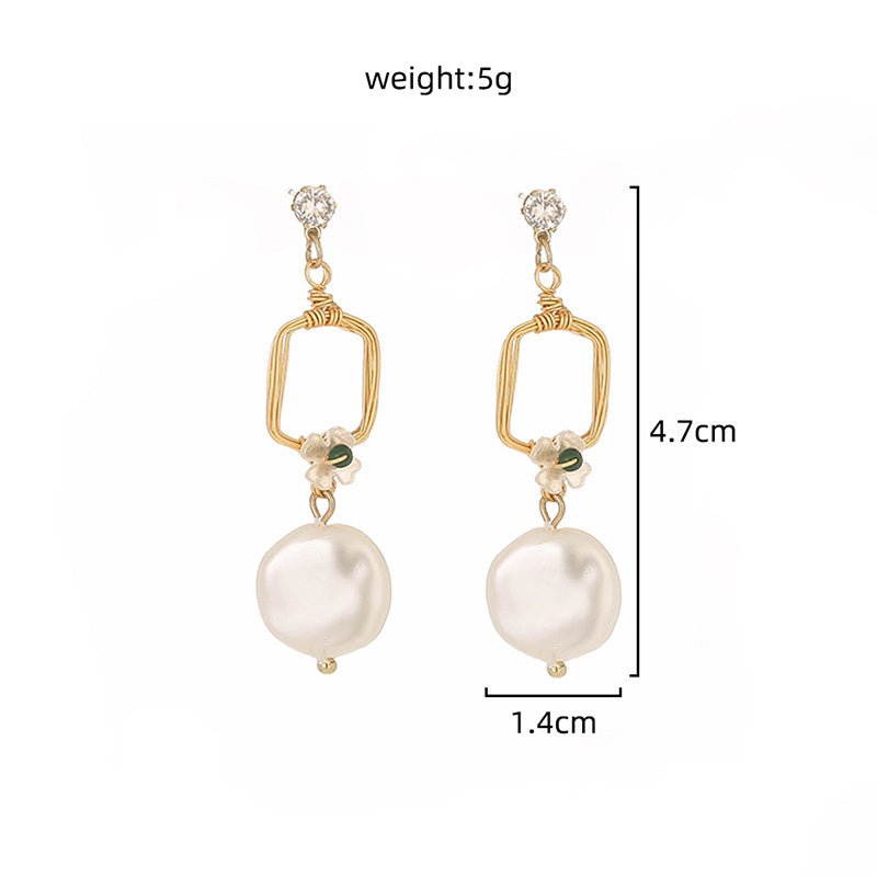 Elegant temperament ladies jewelry long geometric baroque pearl earrings earrings creative stitching earrings-Jewearrings