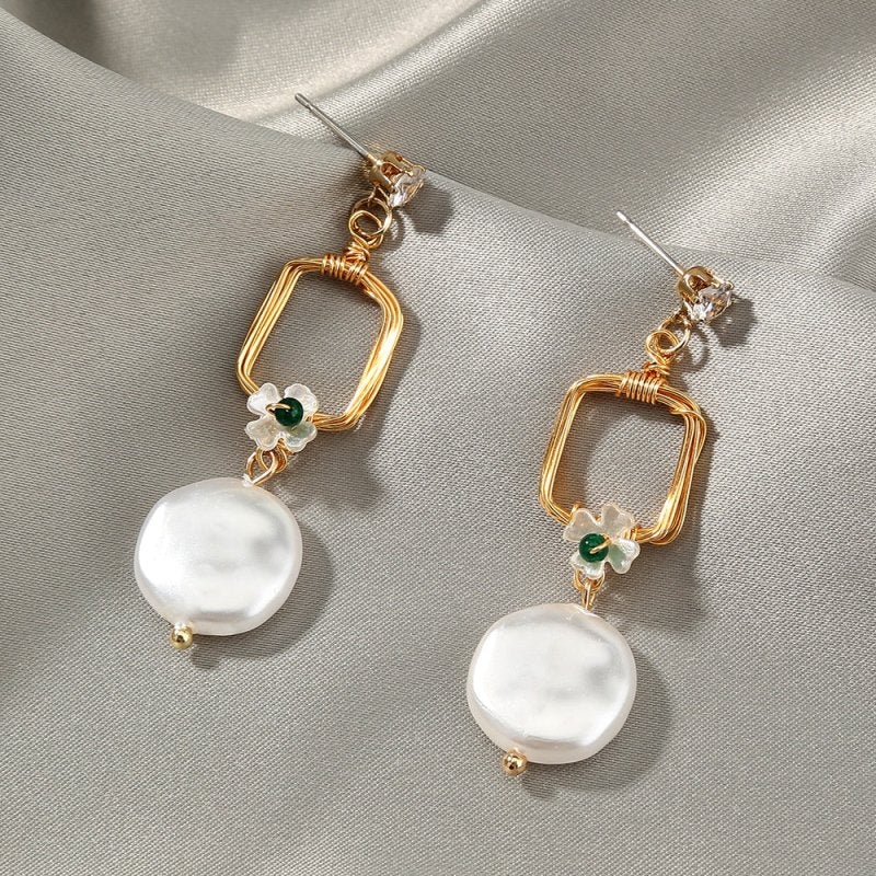 Elegant temperament ladies jewelry long geometric baroque pearl earrings earrings creative stitching earrings-Jewearrings