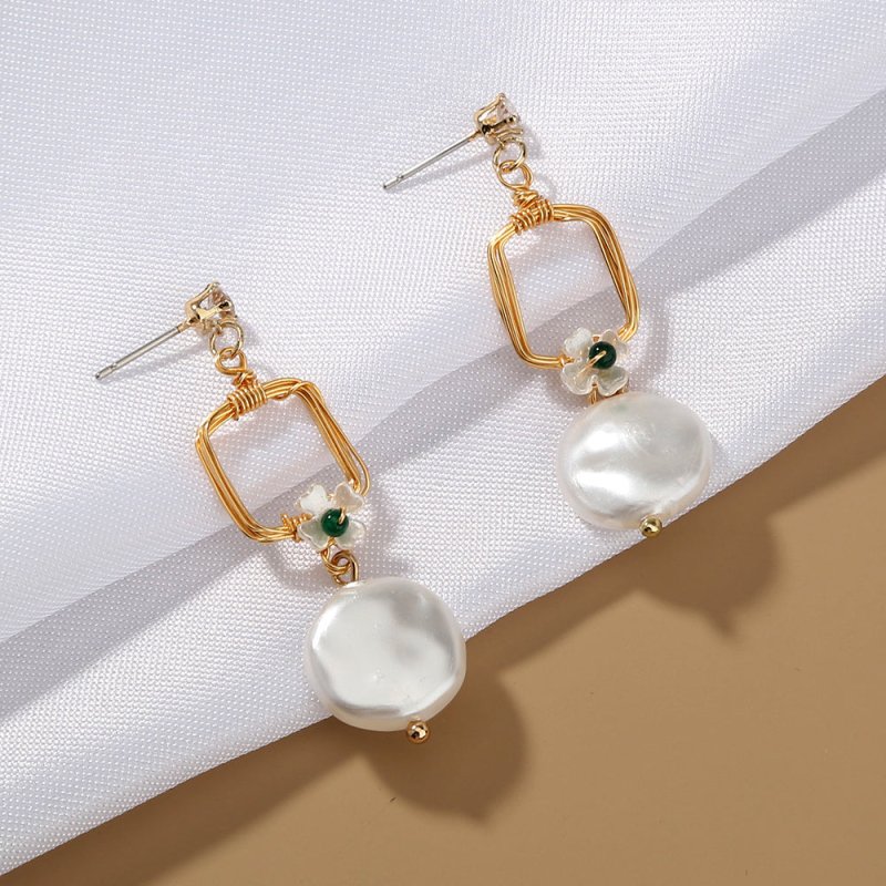 Elegant temperament ladies jewelry long geometric baroque pearl earrings earrings creative stitching earrings-Jewearrings