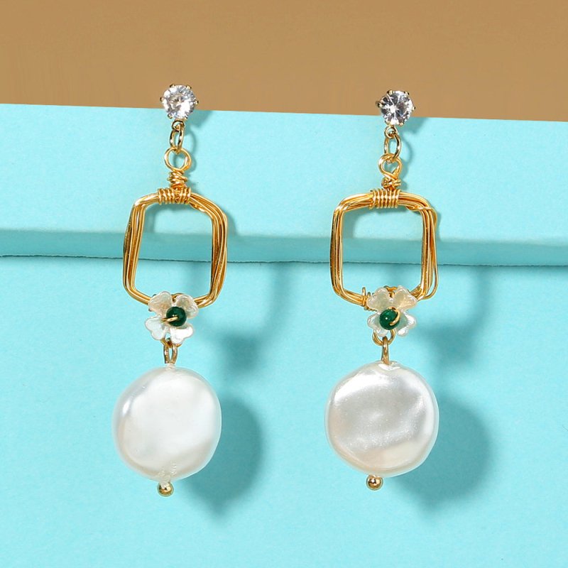 Elegant temperament ladies jewelry long geometric baroque pearl earrings earrings creative stitching earrings-Jewearrings