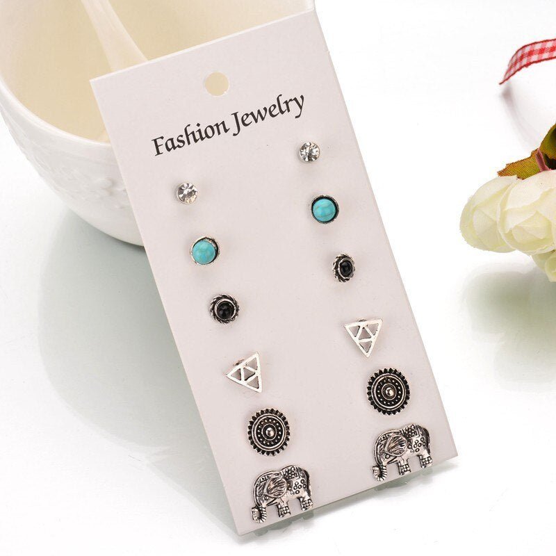 Elephant Earrings Retro Combination Set-Jewearrings