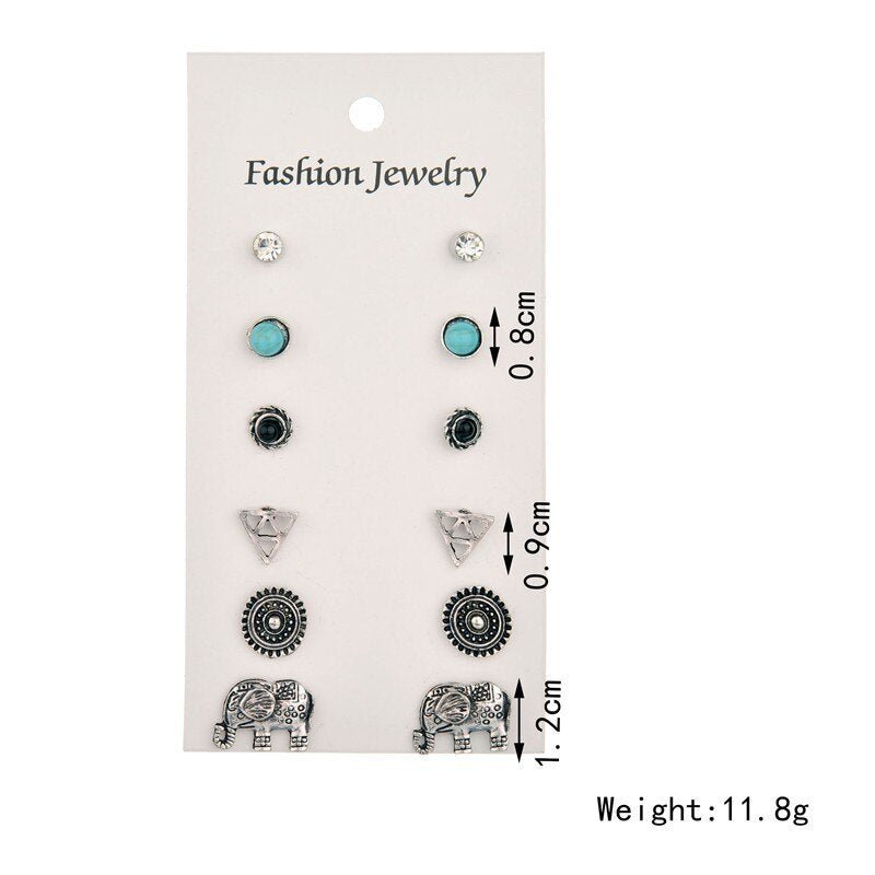 Elephant Earrings Retro Combination Set-Jewearrings