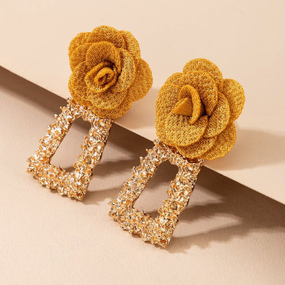 Embossed Flower Square Business Stud Earrings-Jewearrings