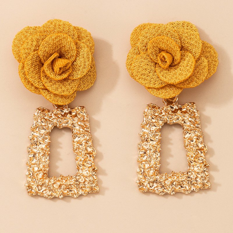 Embossed Flower Square Business Stud Earrings-Jewearrings