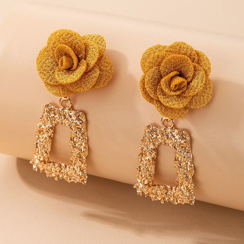 Embossed Flower Square Business Stud Earrings-Jewearrings