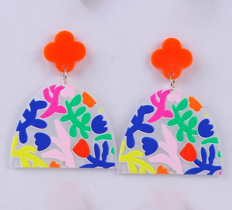 Embossed Temperament Acrylic Cartoon Contrast Color Simple Earrings-Jewearrings