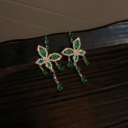 Emerald Drop Earrings S925 Silver Needle Pearl-Jewearrings