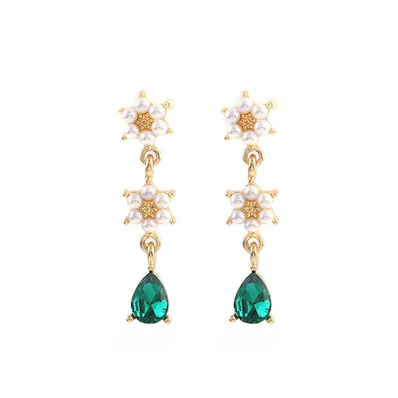 Emerald Drop Earrings S925 Silver Needle Pearl-Jewearrings