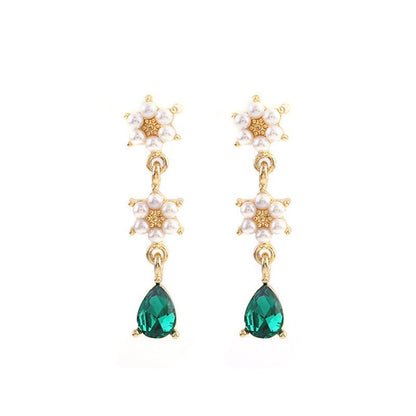 Emerald Drop Earrings S925 Silver Needle Pearl-Jewearrings