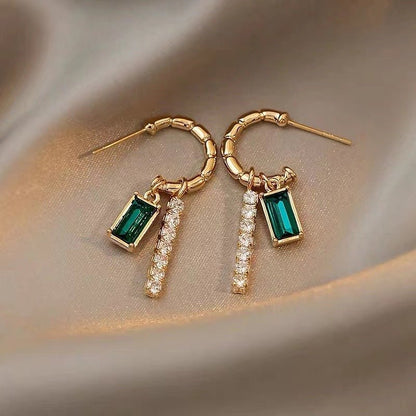 Emerald Drop Earrings S925 Silver Needle Pearl-Jewearrings