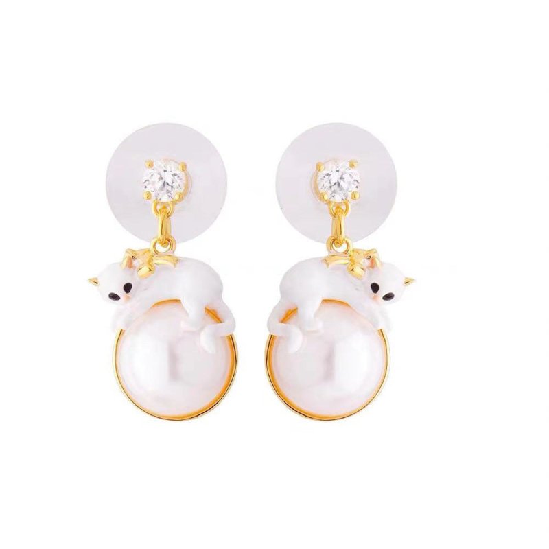 Enamel Cute Cat Earrings With Real Gold Plated Oil Dripping-Jewearrings