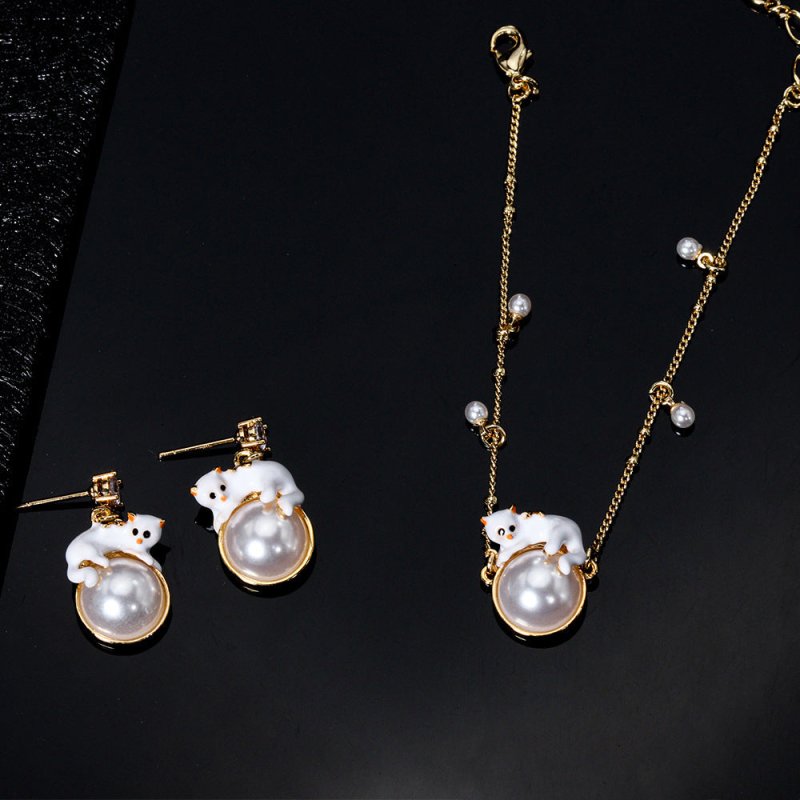 Enamel Cute Cat Earrings With Real Gold Plated Oil Dripping-Jewearrings