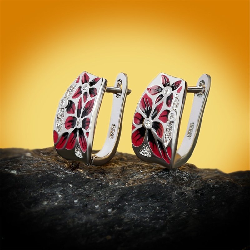 Enamel Flower Micro Inlay Zircon Epoxy Stud Earrings For Women-Jewearrings