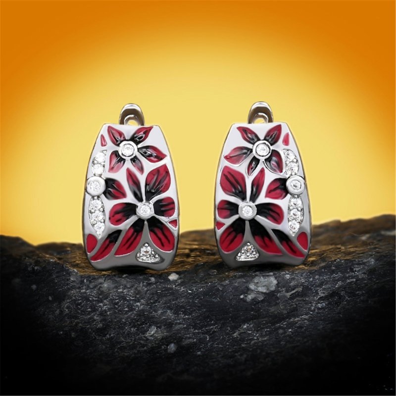 Enamel Flower Micro Inlay Zircon Epoxy Stud Earrings For Women-Jewearrings