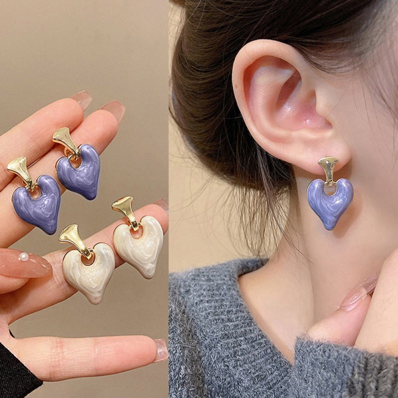 Enamel Purple White Heart Dangle Earrings Gold Drip Glaze Earrings For Women-Jewearrings