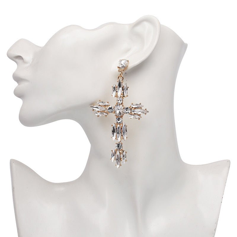 Environmental Cross Alloy Diamond Baroque Personality Earrings-Jewearrings