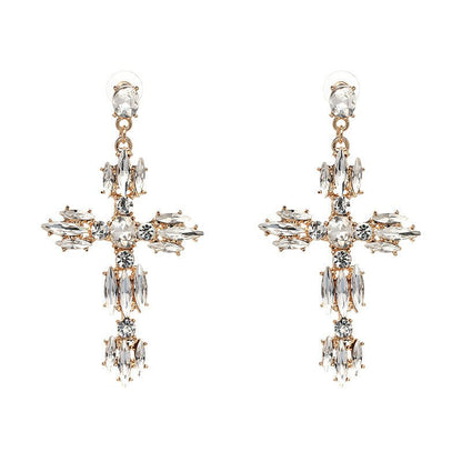 Environmental Cross Alloy Diamond Baroque Personality Earrings-Jewearrings