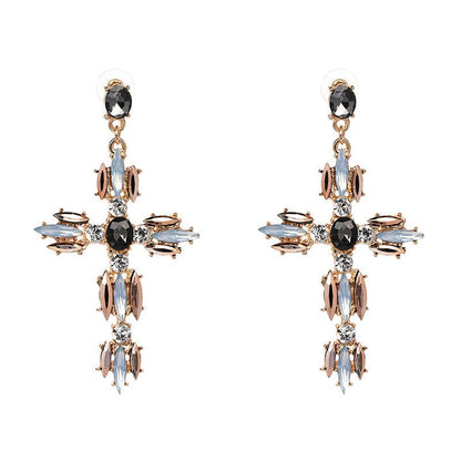 Environmental Cross Alloy Diamond Baroque Personality Earrings-Jewearrings