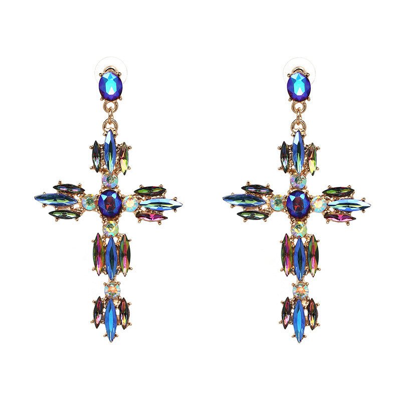 Environmental Cross Alloy Diamond Baroque Personality Earrings-Jewearrings