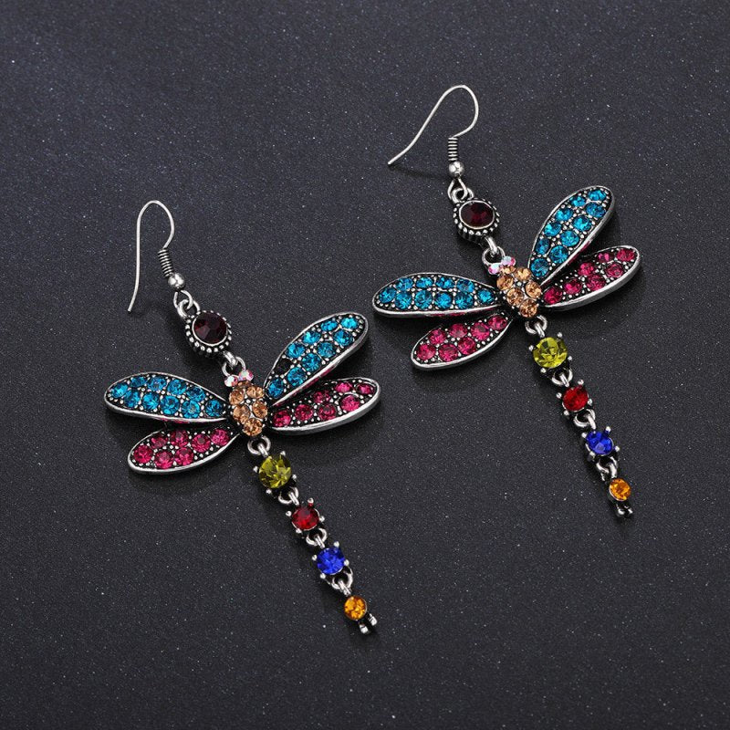 Ethnic Diamond Vintage Fringe Dragonfly Earrings-Jewearrings