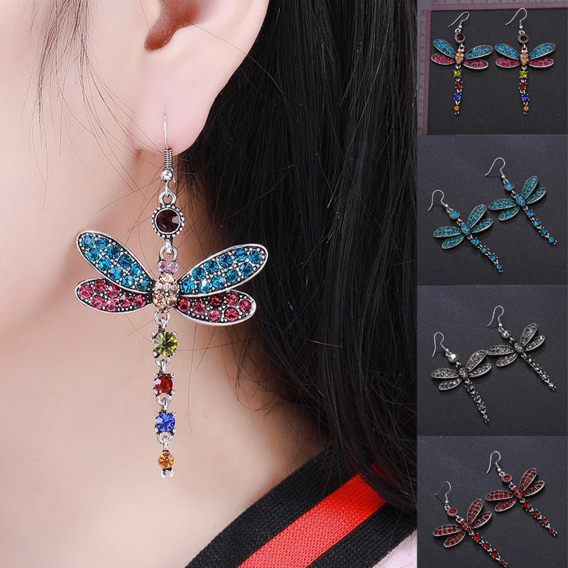 Ethnic Diamond Vintage Fringe Dragonfly Earrings-Jewearrings