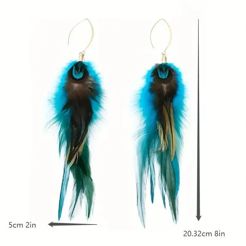 Ethnic Feather Earrings Long Retro - Artistic Bohemian Style-Jewearrings