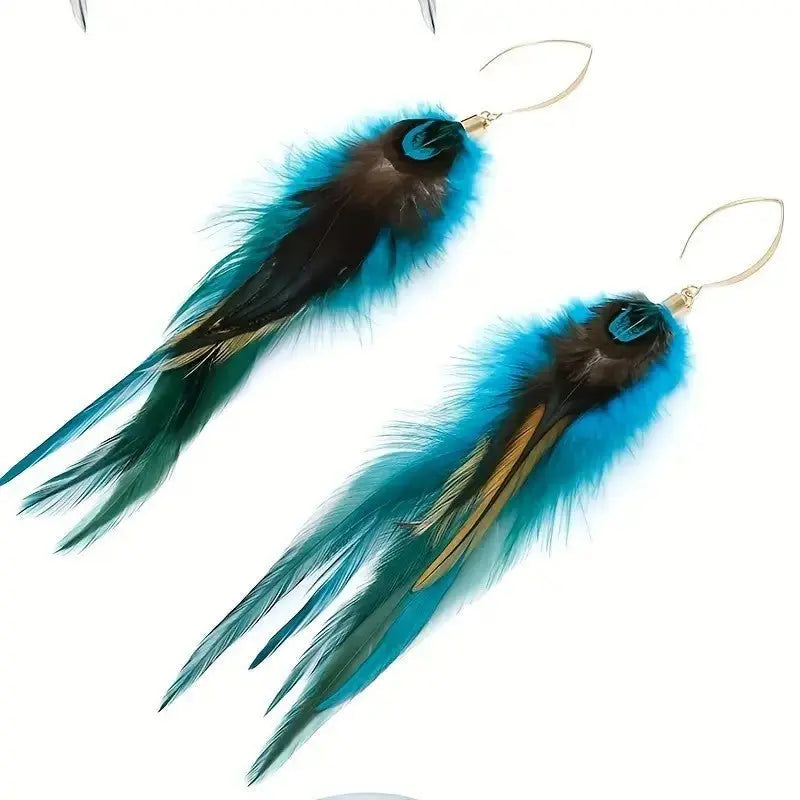 Ethnic Feather Earrings Long Retro - Artistic Bohemian Style-Jewearrings