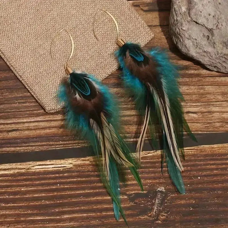 Ethnic Feather Earrings Long Retro - Artistic Bohemian Style-Jewearrings