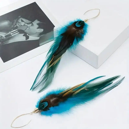 Ethnic Feather Earrings Long Retro - Artistic Bohemian Style-Jewearrings