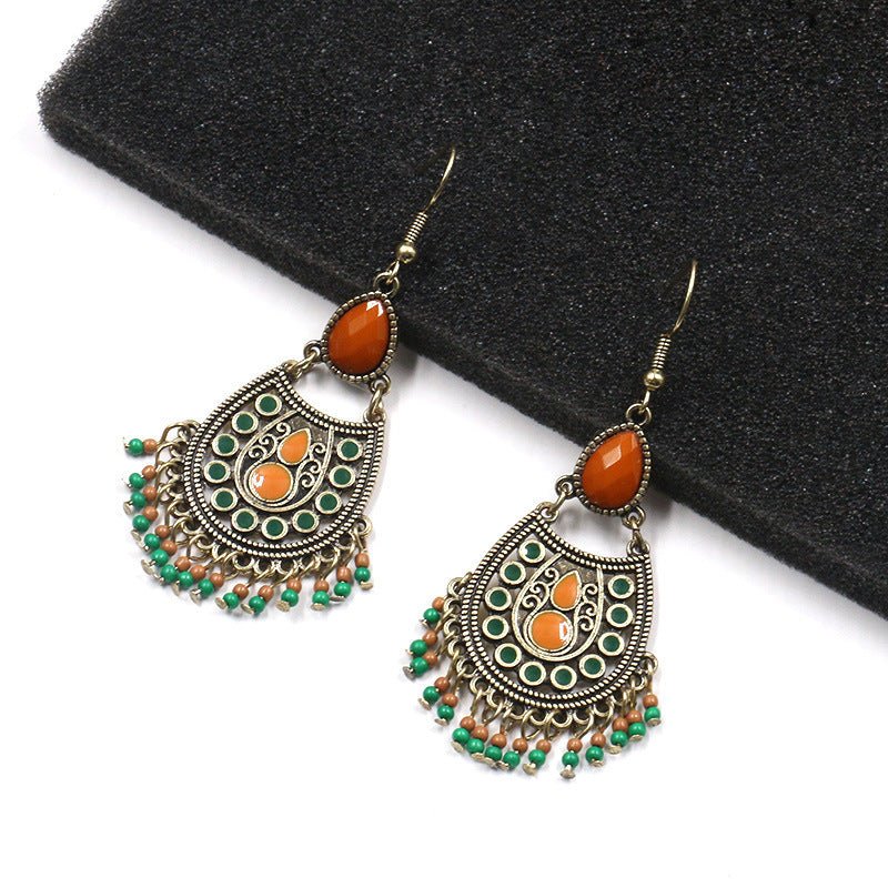 Ethnic style geometric drop diamond earrings-Jewearrings