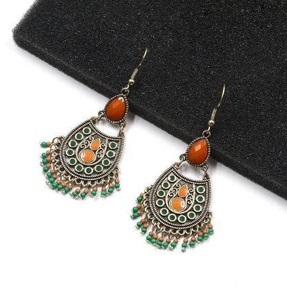 Ethnic style geometric drop diamond earrings-Jewearrings