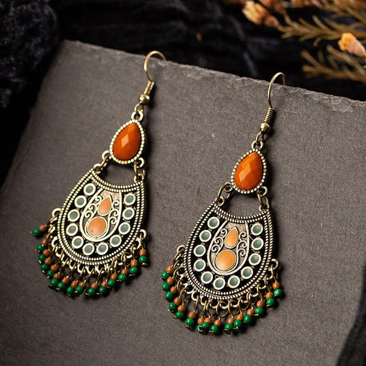 Ethnic style geometric drop diamond earrings-Jewearrings