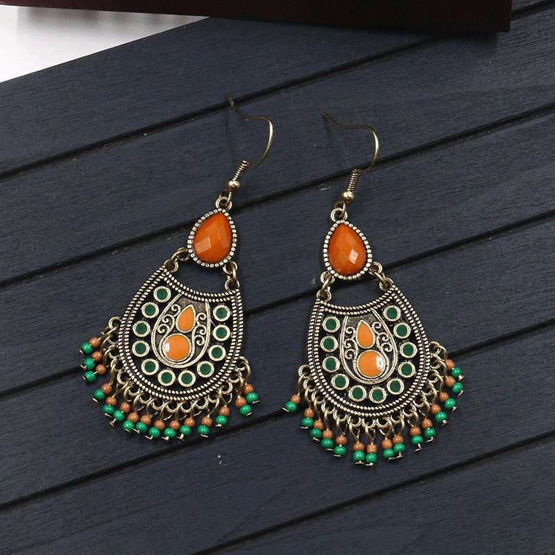 Ethnic style geometric drop diamond earrings-Jewearrings