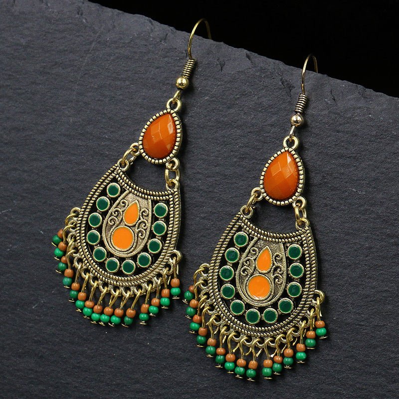 Ethnic style geometric drop diamond earrings-Jewearrings