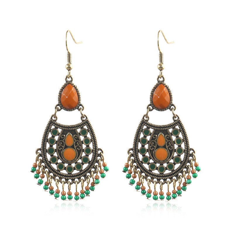 Ethnic style geometric drop diamond earrings-Jewearrings