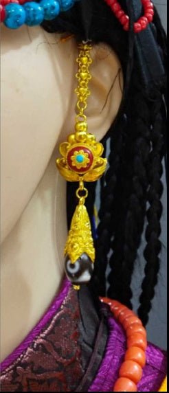 Ethnic Style Gold-plated Dzi Bead Earrings-Jewearrings