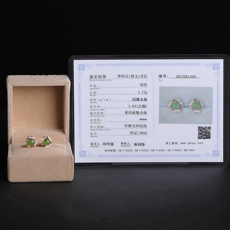 Ethnic style green jade earrings sterling silver and Tianyu earrings with certificate 925 silver rose gold jasper earrings-Jewearrings