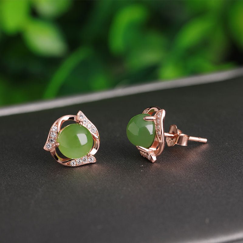 Ethnic style green jade earrings sterling silver and Tianyu earrings with certificate 925 silver rose gold jasper earrings-Jewearrings