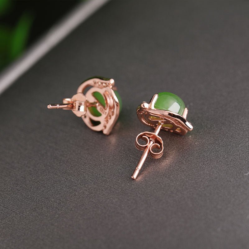 Ethnic style green jade earrings sterling silver and Tianyu earrings with certificate 925 silver rose gold jasper earrings-Jewearrings