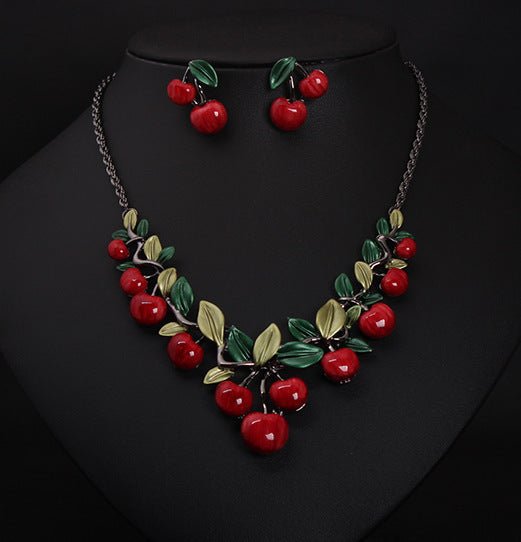 Europe and the United States big jewelry, cherry necklace, earrings set, women fashion evening dress, bride temperament accessories DD-Jewearrings