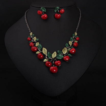 Europe and the United States big jewelry, cherry necklace, earrings set, women fashion evening dress, bride temperament accessories DD-Jewearrings