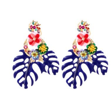 Europe and the United States cross-border earrings big name personality exaggerated sequins flowers leaves earrings alloy diamond earrings-Jewearrings