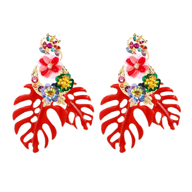 Europe and the United States cross-border earrings big name personality exaggerated sequins flowers leaves earrings alloy diamond earrings-Jewearrings