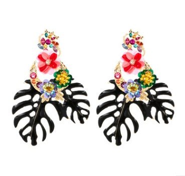 Europe and the United States cross-border earrings big name personality exaggerated sequins flowers leaves earrings alloy diamond earrings-Jewearrings