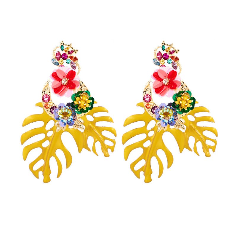 Europe and the United States cross-border earrings big name personality exaggerated sequins flowers leaves earrings alloy diamond earrings-Jewearrings