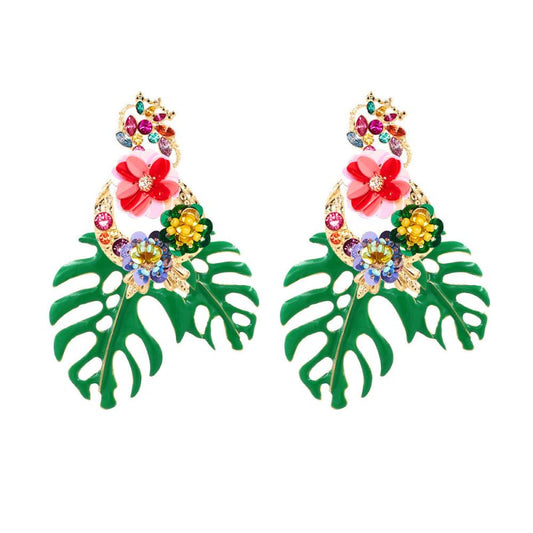 Europe and the United States cross-border earrings big name personality exaggerated sequins flowers leaves earrings alloy diamond earrings-Jewearrings