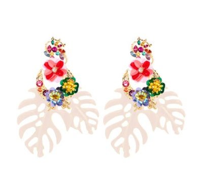 Europe and the United States cross-border earrings big name personality exaggerated sequins flowers leaves earrings alloy diamond earrings-Jewearrings