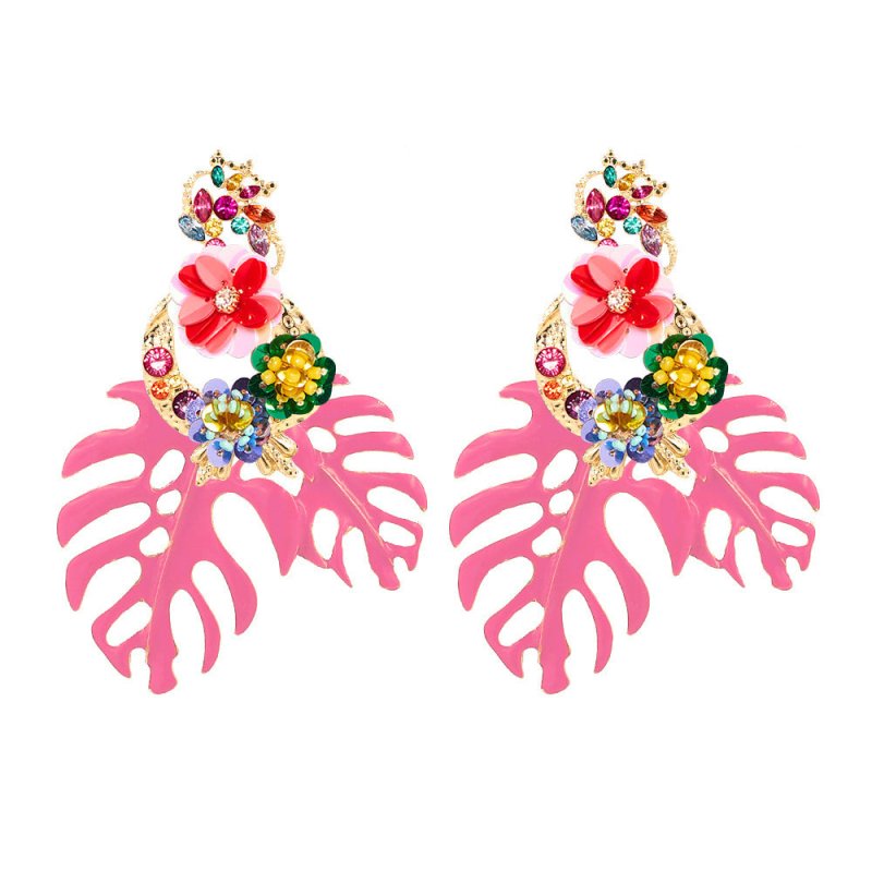 Europe and the United States cross-border earrings big name personality exaggerated sequins flowers leaves earrings alloy diamond earrings-Jewearrings