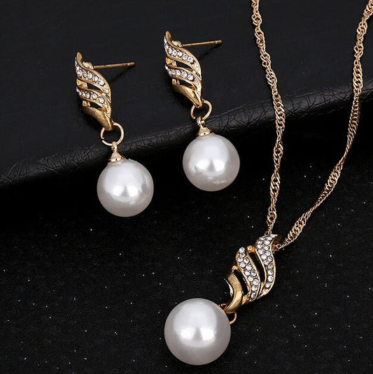 Europe and the United States eBay explosion models accessories wholesale bride accessories Pearl Diamond Necklace Set Earrings wavy lines-Jewearrings