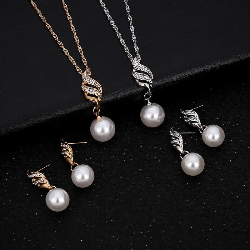 Europe and the United States eBay explosion models accessories wholesale bride accessories Pearl Diamond Necklace Set Earrings wavy lines-Jewearrings